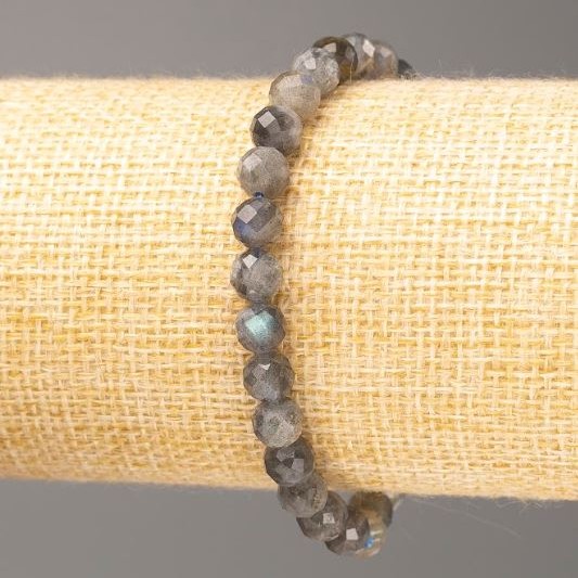 Labradorite Bracelet with Natural Stone, Faceted Bead, 6 mm Diameter ±, 18 cm Length (Stretch)