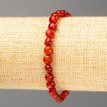 Carnelian bracelet with natural stone, faceted coin beads, diameter 6x5 mm, length 18 cm (stretch)