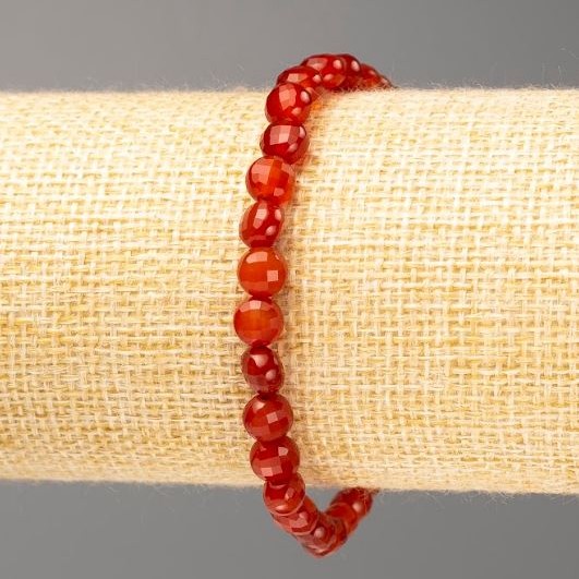Carnelian bracelet with natural stone, faceted coin beads, diameter 6x5 mm, length 18 cm (stretch)