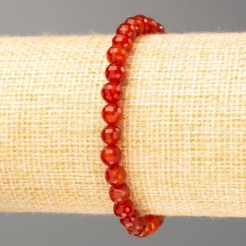 Carnelian Bracelet with Natural Stone, Faceted Beads, 6 mm Diameter, 18 cm Length (Stretch)