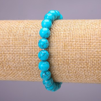 Turquoise Bracelet (Imitation) Smooth Beads, Diameter about 8 mm, on elastic, Length 18 cm
