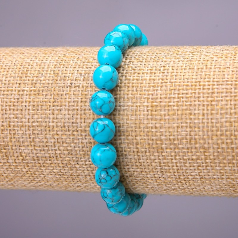 Turquoise Bracelet (Imitation) Smooth Beads, Diameter about 8 mm, on elastic, Length 18 cm