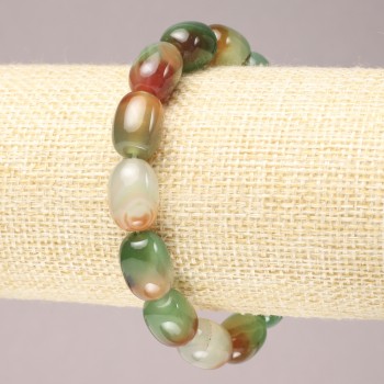 Elastic bracelet with natural Brazilian agate, smooth barrel beads, diameter 14×10 mm+