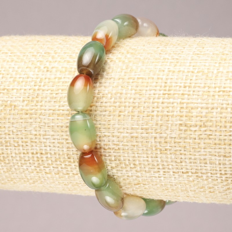 Elastic bracelet with Brazilian agate, smooth barrel beads, 8x12 mm
