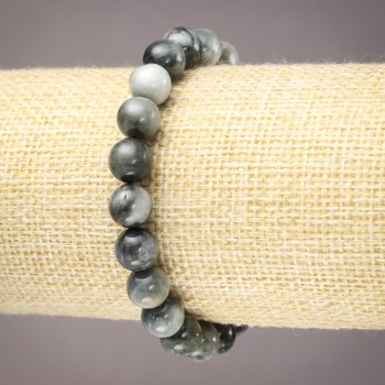 Elastic bracelet with natural Hawk's Eye smooth beads, diameter 8 mm (±)