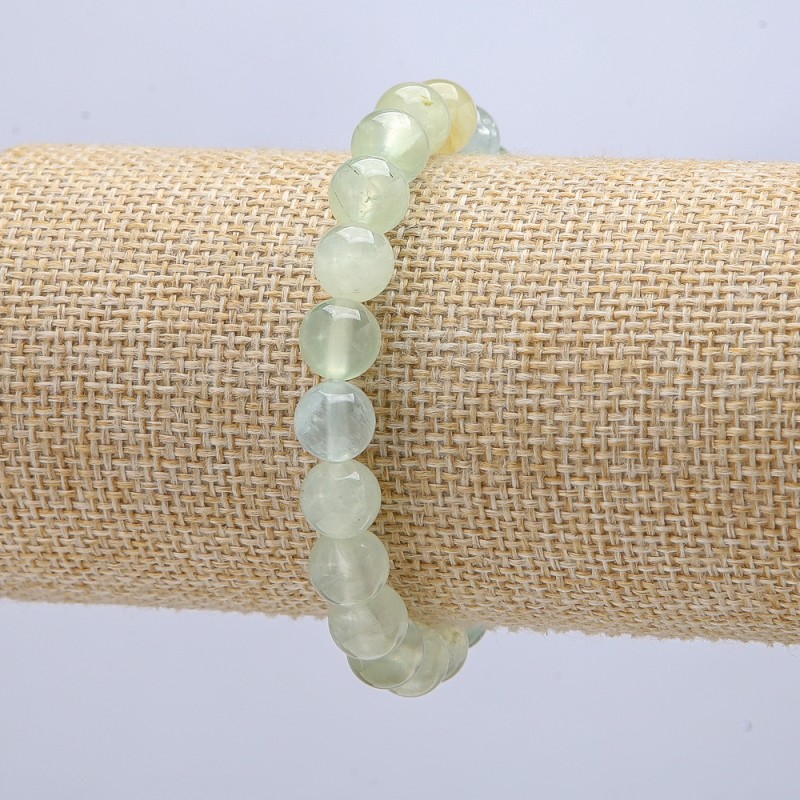 Prehnite bracelet on elastic — smooth beads, 8 mm diameter, 18 cm length +