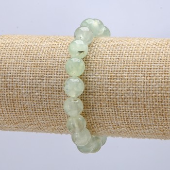 Elastic bracelet with Prehnite smooth beads, 10 mm diameter, 18 cm length +
