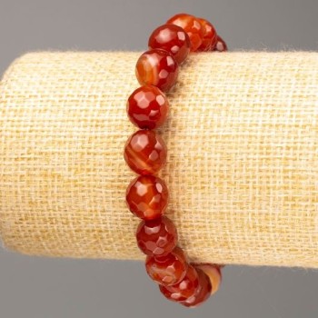 Carnelian bracelet with natural stone, faceted beads, 10 mm diameter, 18 cm length (stretch)