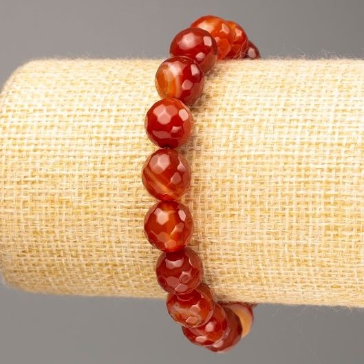Carnelian bracelet with natural stone, faceted beads, 10 mm diameter, 18 cm length (stretch)