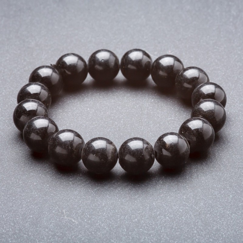 Black elastic bracelet with 12 mm smooth agate beads