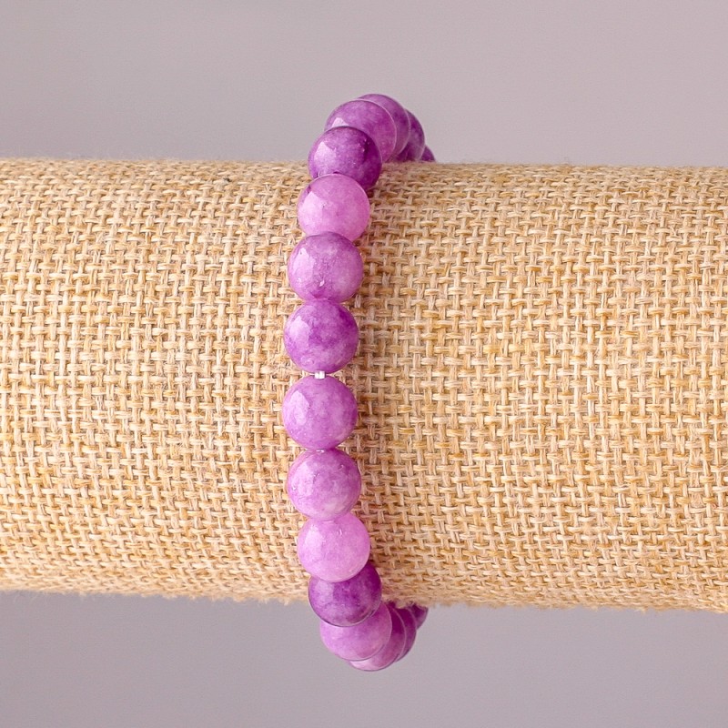 Amethyst-Tinted Quartz Bracelet on Elastic Band, Smooth Beads, 10 mm Diameter, 18 cm Circumference