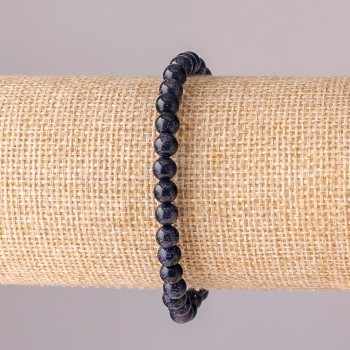 Bracelet Aventurine 'Night of Cairo' Blue Sand on Elastic, Smooth Bead, 6 mm Diameter, 18 cm Circumference