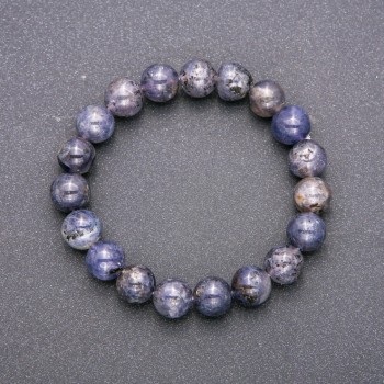Natural iolite bracelet on elastic cord, smooth beads, 10 mm diameter, 18 cm circumference