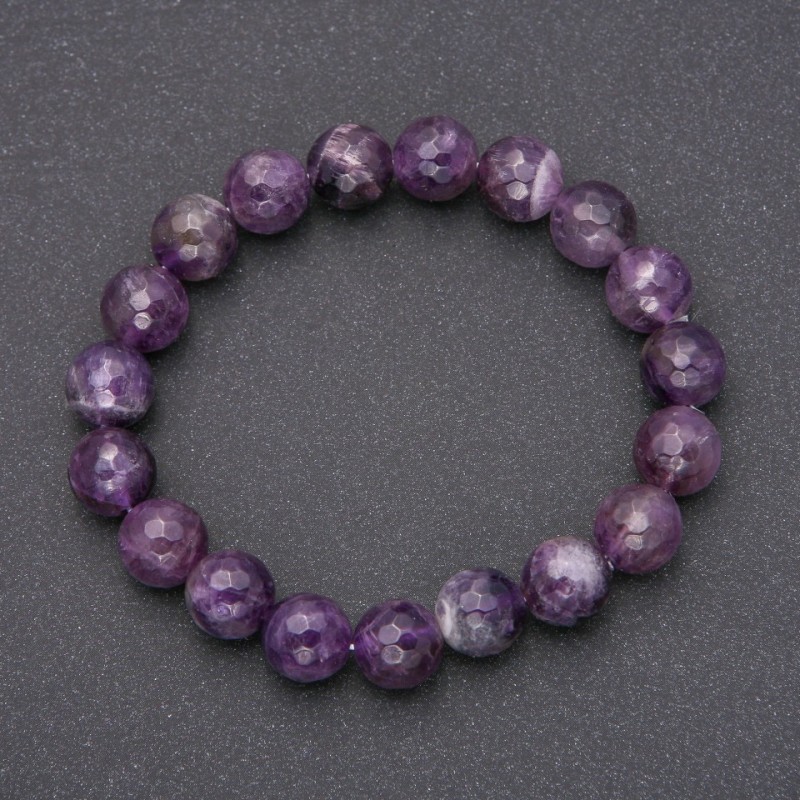 Natural Amethyst Bracelet, Faceted Bead, 10 mm Diameter, 18 cm Circumference, on elastic