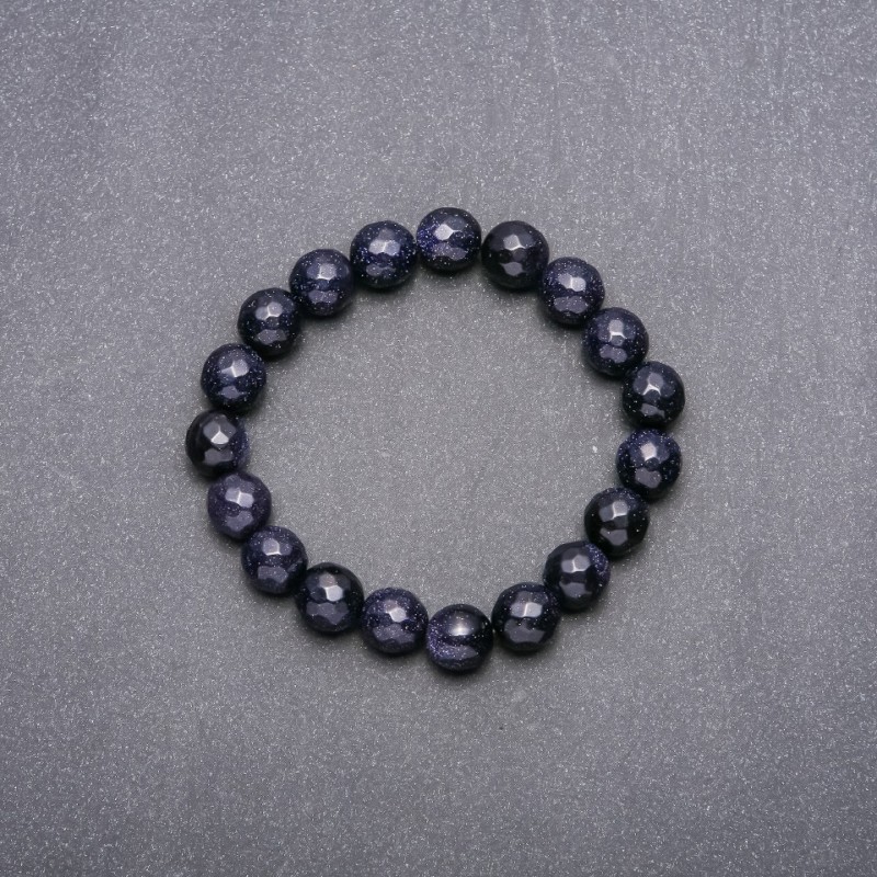 Aventurine Bracelet 'Blue Sand Night of Cairo' Faceted Beads, 10 mm Diameter, 18 cm Circumference
