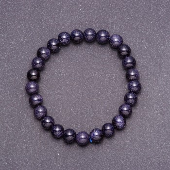 Bracelet made of Aventurine stone (synthetic) 'Blue Sand Cairo Night' smooth bead, 8 mm diameter (+/-), on elastic band, 18 cm circumference
