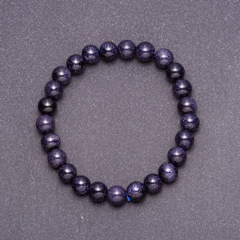Bracelet made of Aventurine stone (synthetic) 'Blue Sand Cairo Night' smooth bead, 8 mm diameter (+/-), on elastic band, 18 cm circumference