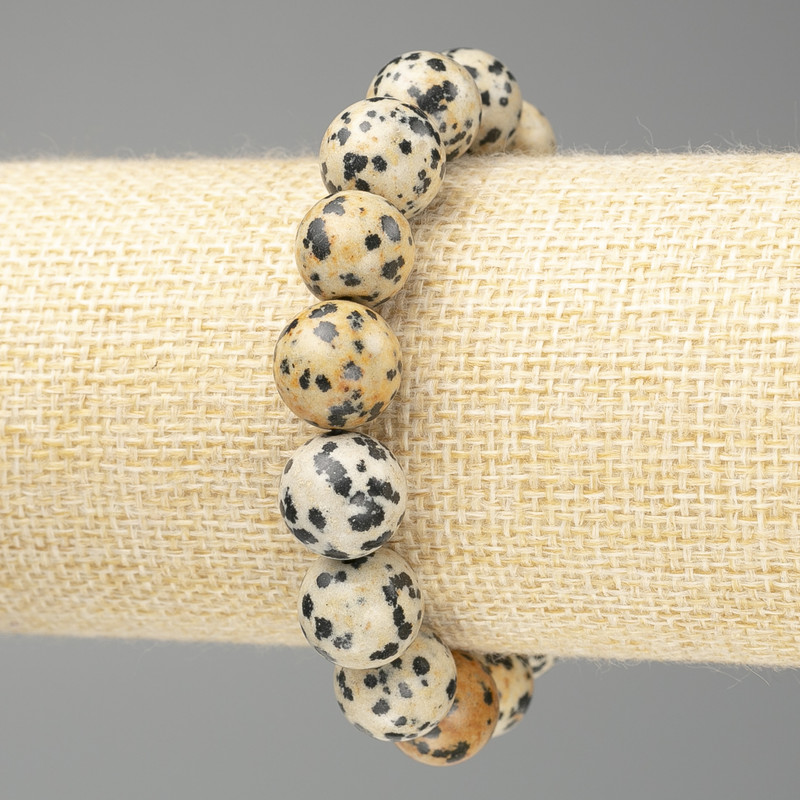 Bracelet Dalmatian Jasper (imitation acrylic) smooth bead, diameter 12.5 mm, length 18 cm (stretch)