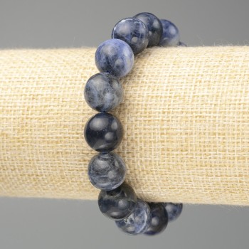 Sodalite Bracelet with Natural Stone, Smooth Bead, 12.5 mm Diameter, 18 cm Length (Stretch)