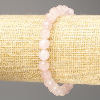 Bracelet Rose Quartz natural stone, faceted bead, 8 mm diameter, 18 cm long (stretch)