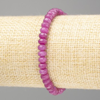 Tourmaline Bracelet (Imitation) Dark Pink Faceted Rondelle, 6x4 mm Diameter, 18 cm Length (Stretch)