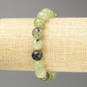 Prenite Bracelet with natural stone smooth beads, diameter 10 mm (±), on elastic, length 18 cm (stretch)