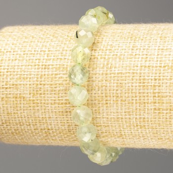 Prehnite natural stone bracelet with a faceted bead, 8 mm diameter, 18 cm length (stretch)
