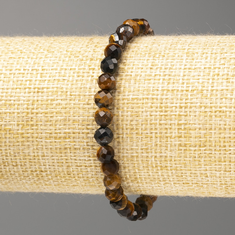 Bracelet with natural stones Tiger's Eye, Hawk's Eye, and Bull's Eye, faceted beads, diameter 6mm, length 18cm (stretch)