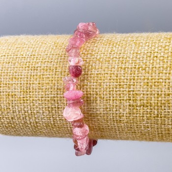 Strawberry quartz bracelet with natural stone chips, 8x3 mm diameter, length 18 cm (stretch)
