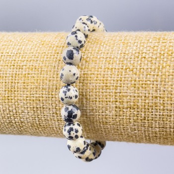 Dalmatian Jasper Bracelet (imitation acrylic) smooth beads, 8 mm diameter ±, length 18 cm (stretch)