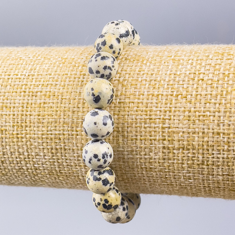 Dalmatian Jasper Bracelet (Acrylic Imitation) Smooth Beads, 10mm Diameter, 18cm Length (Stretch)