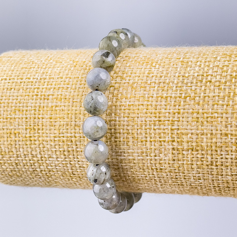 Labradorite bracelet with natural stone, smooth beads, 8 mm diameter, 18 cm length (stretch)