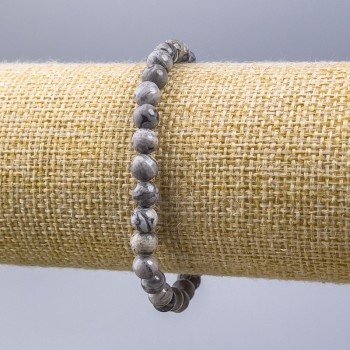 Bracelet Gray Ocean Jasper (Acrylic Imitation) Smooth Bead, 6mm Diameter, 18cm Length (Stretch)