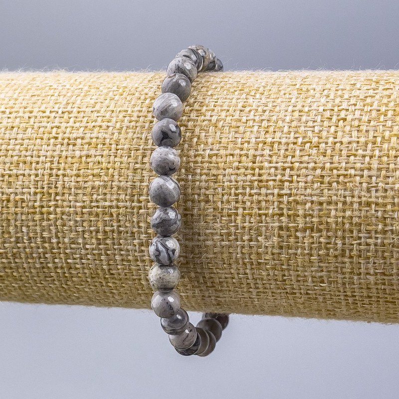 Bracelet Gray Ocean Jasper (Acrylic Imitation) Smooth Bead, 6mm Diameter, 18cm Length (Stretch)