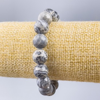 Bracelet Gray Ocean Jasper (Imitation Acrylic) smooth beads, 12 mm diameter, 18 cm length (stretch)