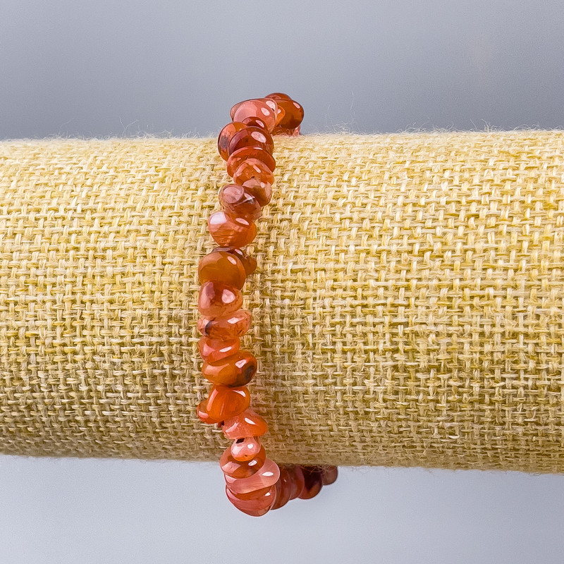 Carnelian bracelet, natural gemstone chip, 8x4 mm diameter, 18 cm length (stretch)