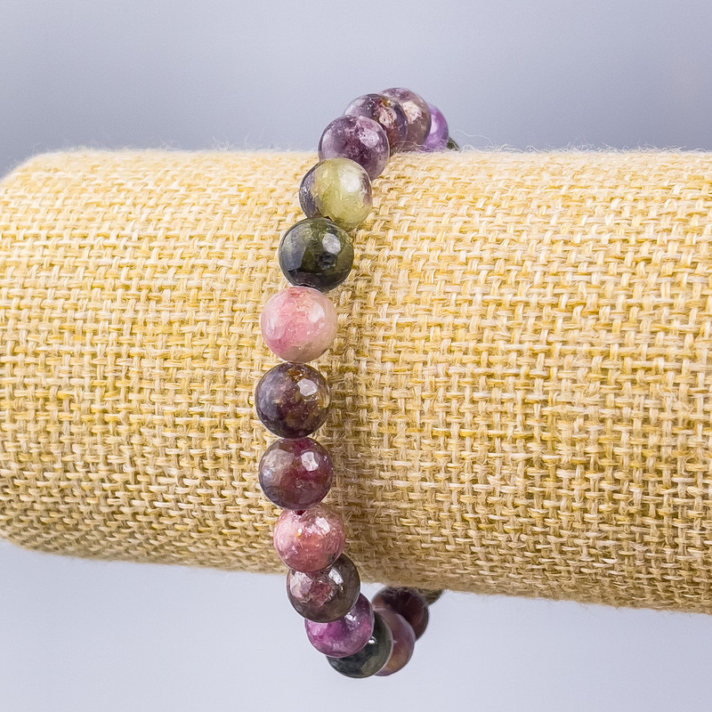 Tourmaline bracelet, natural stone, smooth beads, 8 mm diameter, 18 cm length (stretch)