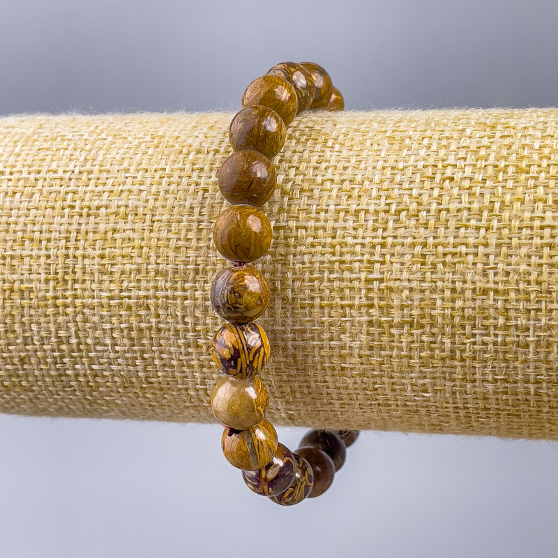 Jasper bracelet 'Wooden Smooth Bead', diameter 8.5 mm, length 18 cm (stretch)