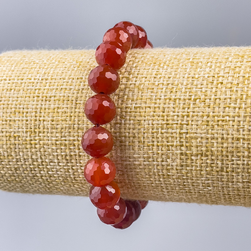 Natural Carnelian Bracelet with natural stone, faceted bead, 10 mm diameter, 18 cm length (stretch)