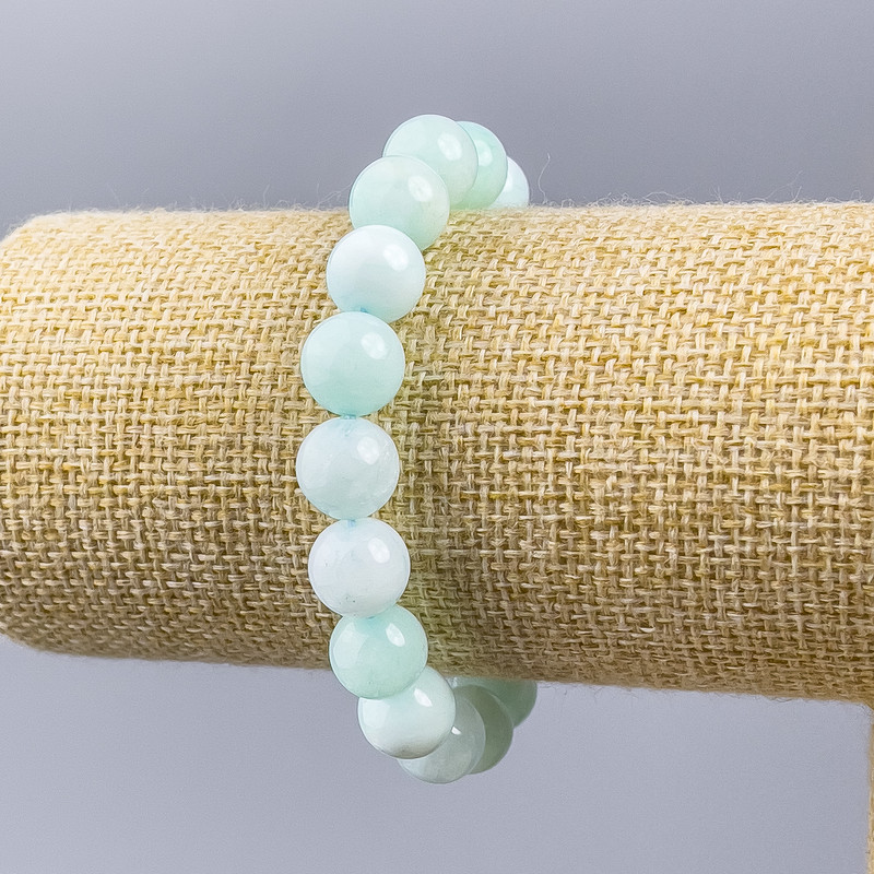 Larimar bracelet, natural stone, smooth beads on thread, diameter 10 mm, length 18 cm (stretch)