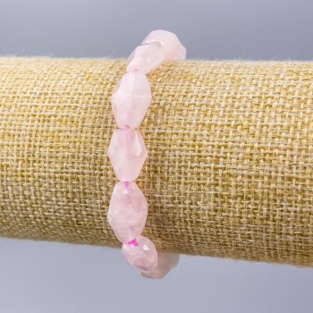 Rose Quartz Bracelet, Natural Stone, Faceted, Diameter 15x10 mm ±, Length 18 cm (Stretch)