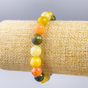 Bracelet Assortment with Natural Stone, Faceted Bead, 10 mm Diameter, 18 cm Length (Stretch)