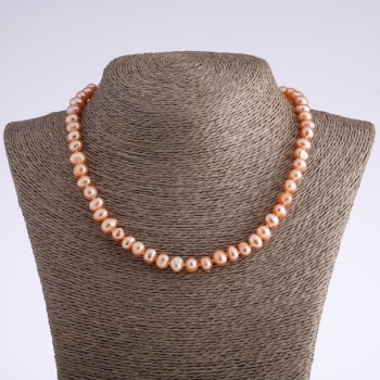 Necklace of freshwater pink pearls 'Egg' shape, 7 mm diameter, 42 cm length