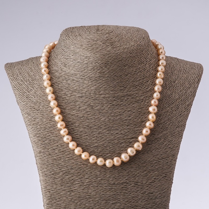 Cultured Freshwater Pearl Necklace, Round Shape, Pink Peach, 47 cm Length, 8-9 mm Diameter