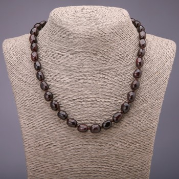 Faceted natural garnet bead necklace, diameter 8x14 mm, length 46 cm