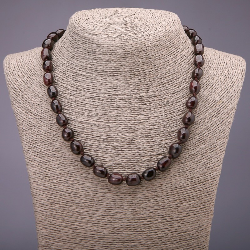 Faceted natural garnet bead necklace, diameter 8x14 mm, length 46 cm