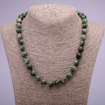 Necklace of natural fuchsite (muscovite) smooth beads, diameter 10(±)mm, length 45cm+