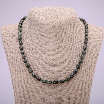 Natural Seraphinite Bead Necklace, tumble-polished finish, 7x9 mm (±) beads, 48 cm long