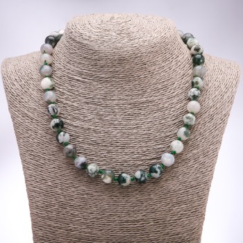 Moss Agate Natural Stone Necklace with Smooth Beads, approx. 8 mm diameter, length approx. 45 cm