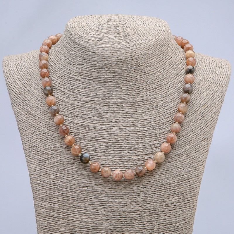 Natural stone selenite necklace with smooth beads, diameter 8 mm+